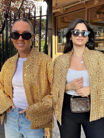 Mila | Elegant Bomber Jacket With Gold Sequins