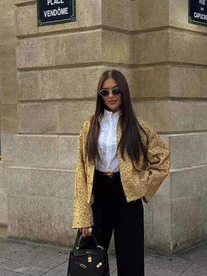 Mila | Elegant Bomber Jacket With Gold Sequins