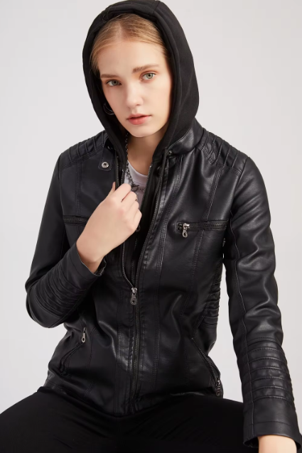 Tess | Hooded Leather Jacket